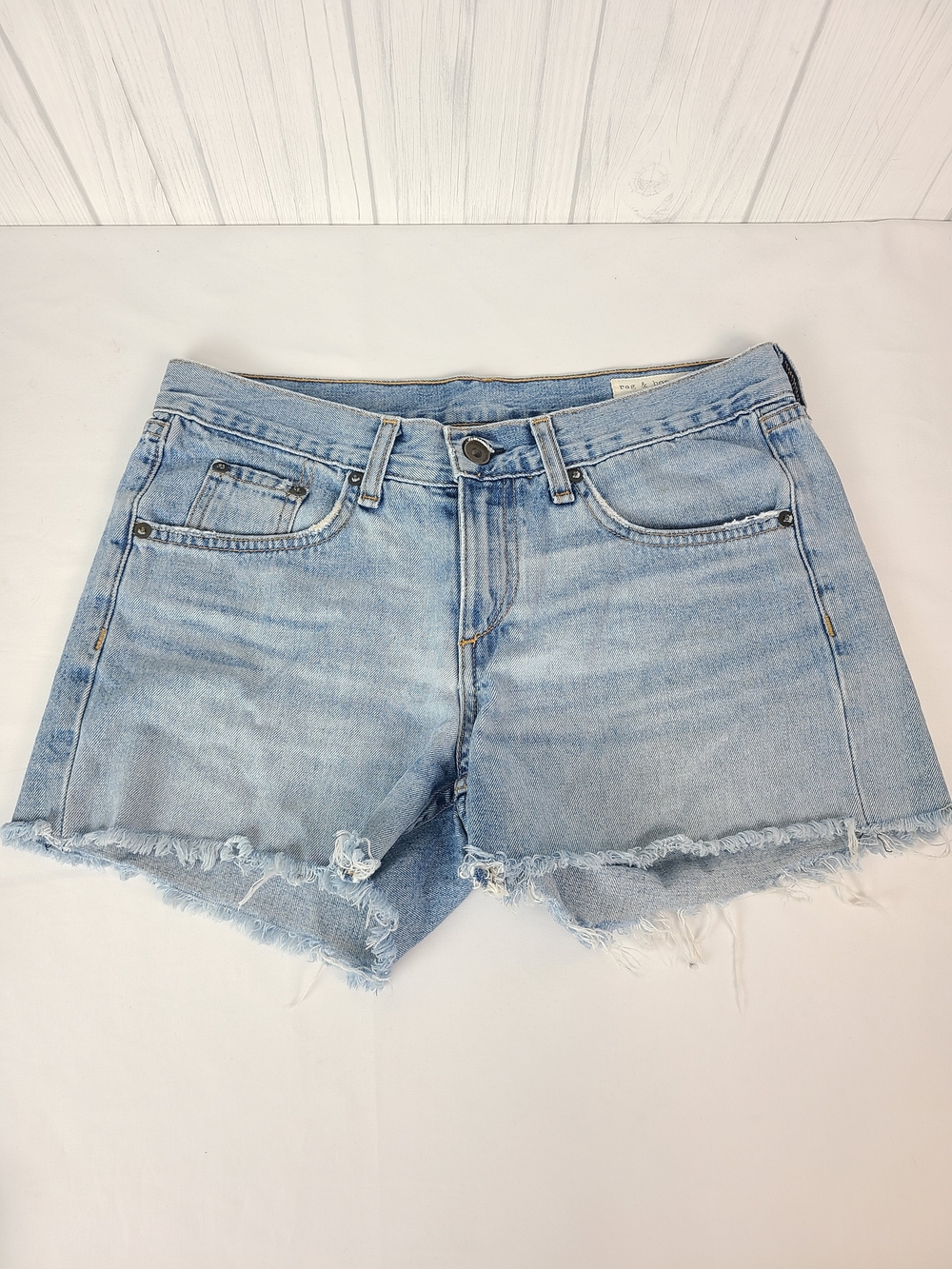 rag & bone Light Blue Distressed Denim Shorts